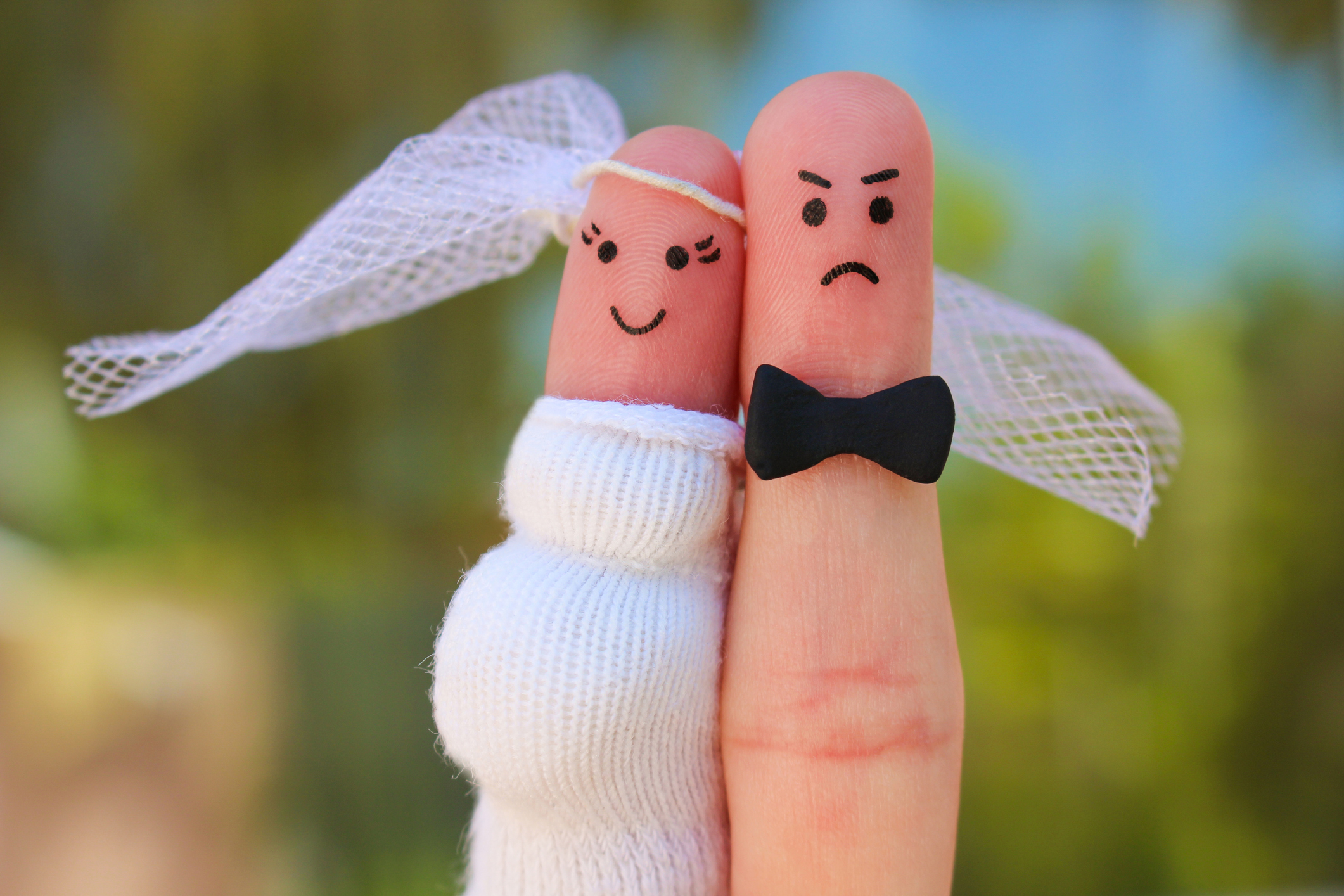Fingers art of couple. Concept of shotgun wedding.